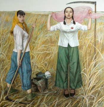 中国 Painting - 草原の中国の女の子